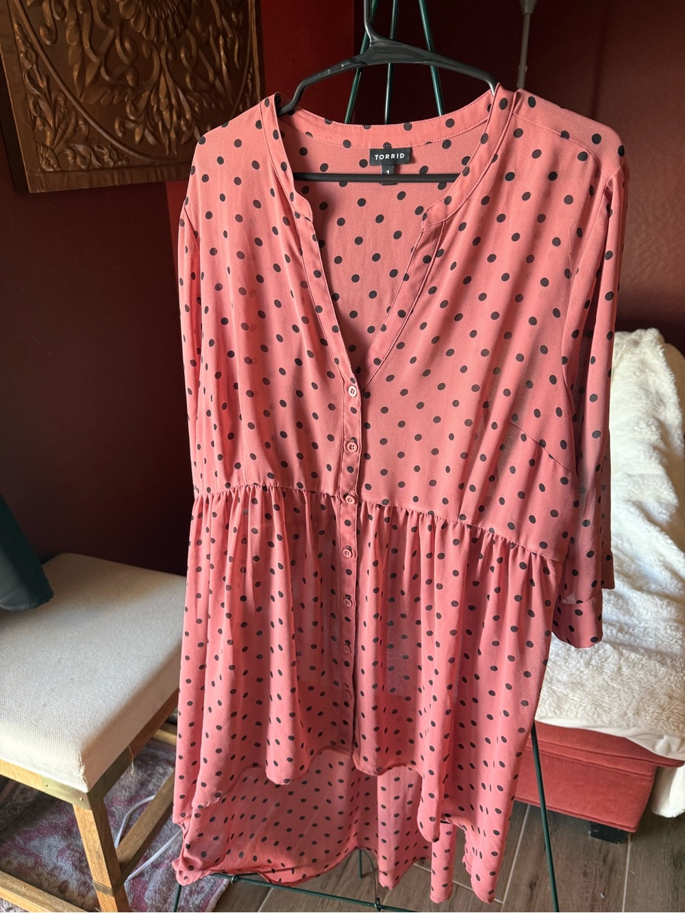 torrid Coral Pink Polka Dot Button-Front Babydoll Tunic